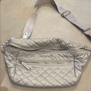 MZ Wallace Silver Quilted Crossbody Bag